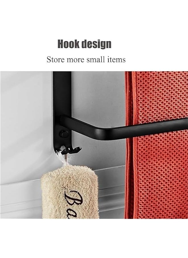 MIXDE Black 3-Tier Wall Mounted Towel Rack with 2 Hooks - Modern Bathroom Towel Holder Bar - 60CM  - Image 4