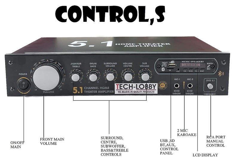 Tech-Lobby 5.1 Surround Sound Amplifier 5500 P.M.P.O with Karoake FUNCITON, USB,AUX,MIC,BLUTHOOTH,AV in BLUTHOOTH with 5.1 Surround Sound Circuit Power Amplifier (Blast Series) Perfect for Home and Outdoor Function. - Image 5