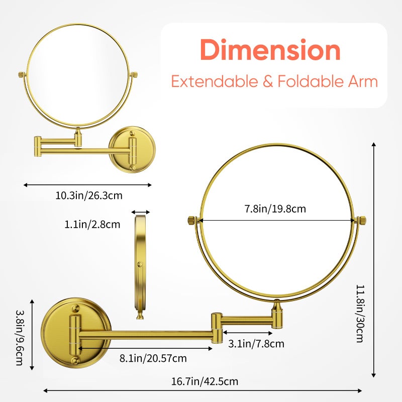 Gurun 8"" Wall Mounted Makeup Mirror With 10X Magnification Two-Sided Swivel Bathroom Mirror Antique Satin Brass Finish M1306K(8In 10X) - Image 5