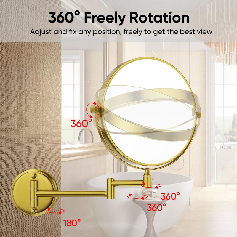 Gurun 8"" Wall Mounted Makeup Mirror With 10X Magnification Two-Sided Swivel Bathroom Mirror Antique Satin Brass Finish M1306K(8In 10X) - Image 4