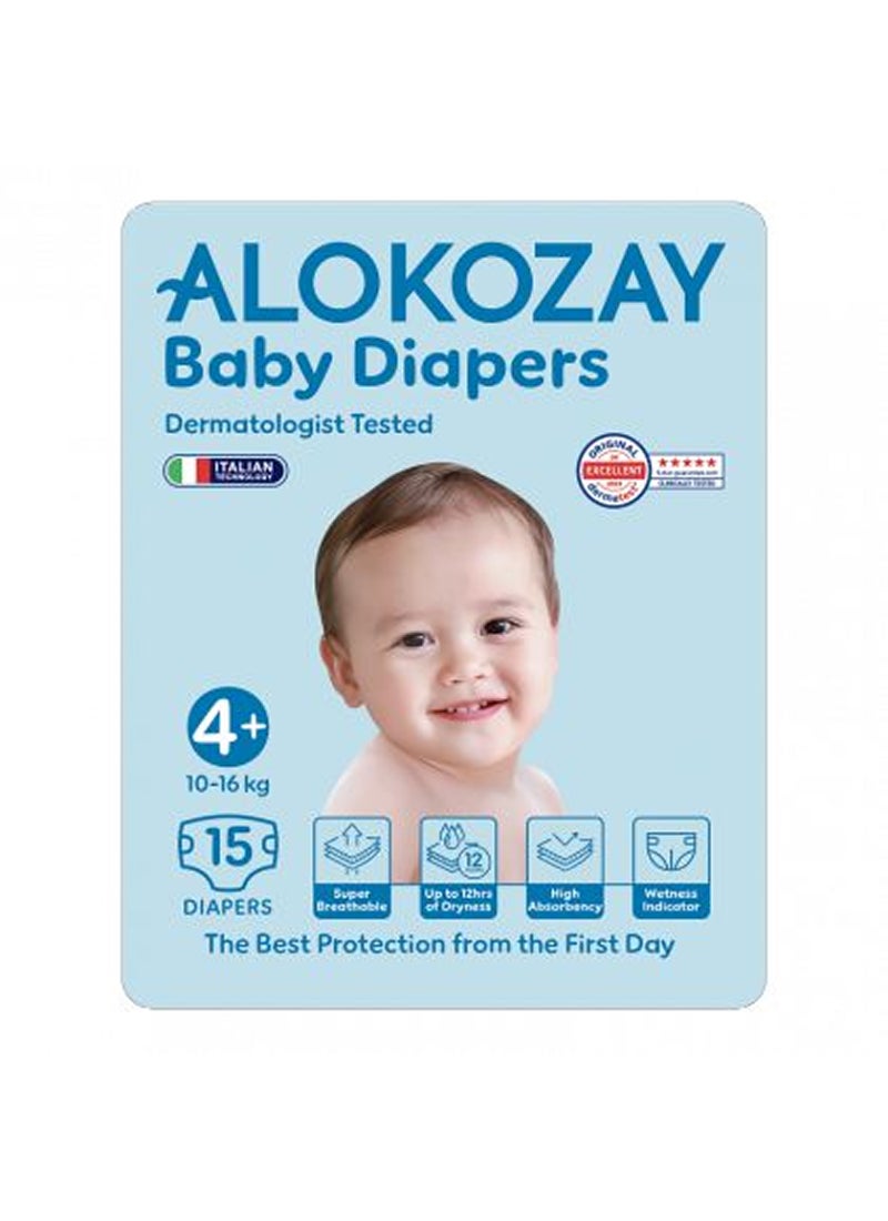 Alokozay Premium Baby Diapers - Size 4+ 10-16 Kg 15 Diapers - Image 1
