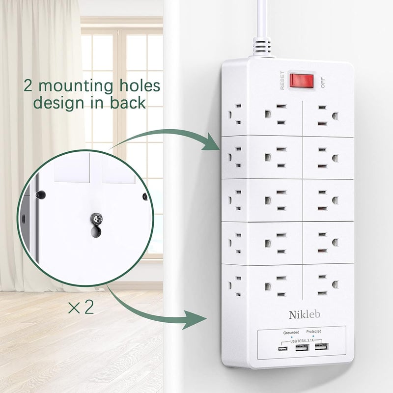 Nikleb Power Strip Surge Protector 23 in 1, 6ft Extension Cord with 3 USB Ports Smart 3.1A, Multiple Outlet Adapter 20 Outlets, Outlet Extender Cord Organizer for Office, College, Apartment, Gaming Stuff - Image 5