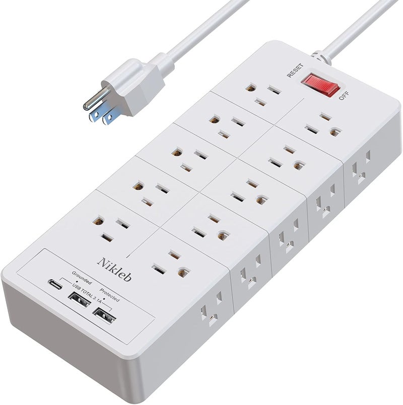 Nikleb Power Strip Surge Protector 23 in 1, 6ft Extension Cord with 3 USB Ports Smart 3.1A, Multiple Outlet Adapter 20 Outlets, Outlet Extender Cord Organizer for Office, College, Apartment, Gaming Stuff - Image 1