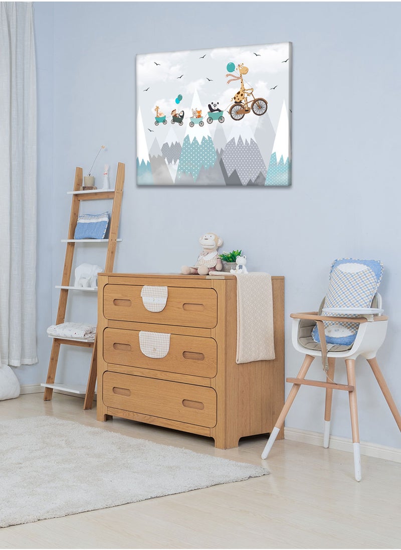 LOWHA Framed Canvas Wall Art Stretched Over Wooden Frame with Animals On Bicycle Painting, For Home, Living Room, Office Decor  - Image 1