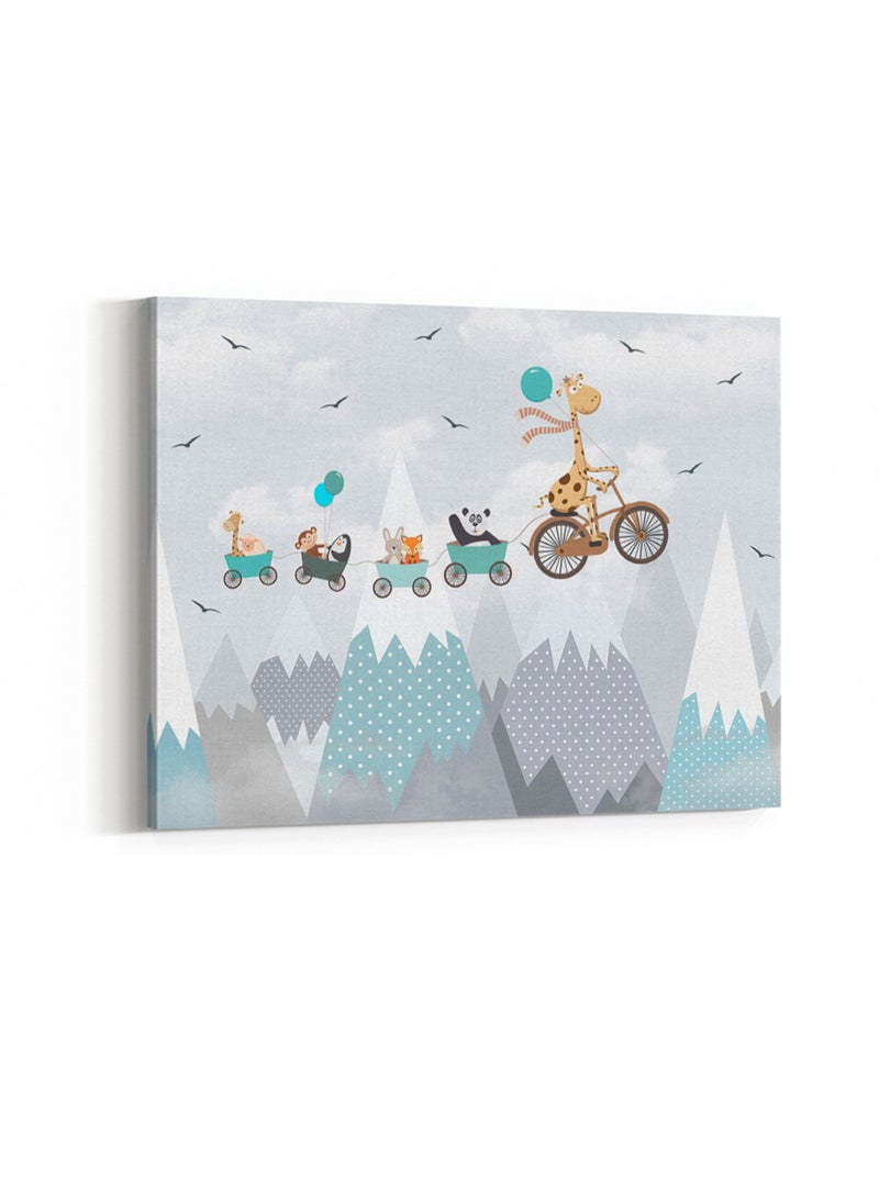 LOWHA Framed Canvas Wall Art Stretched Over Wooden Frame with Animals On Bicycle Painting, For Home, Living Room, Office Decor  - Image 4
