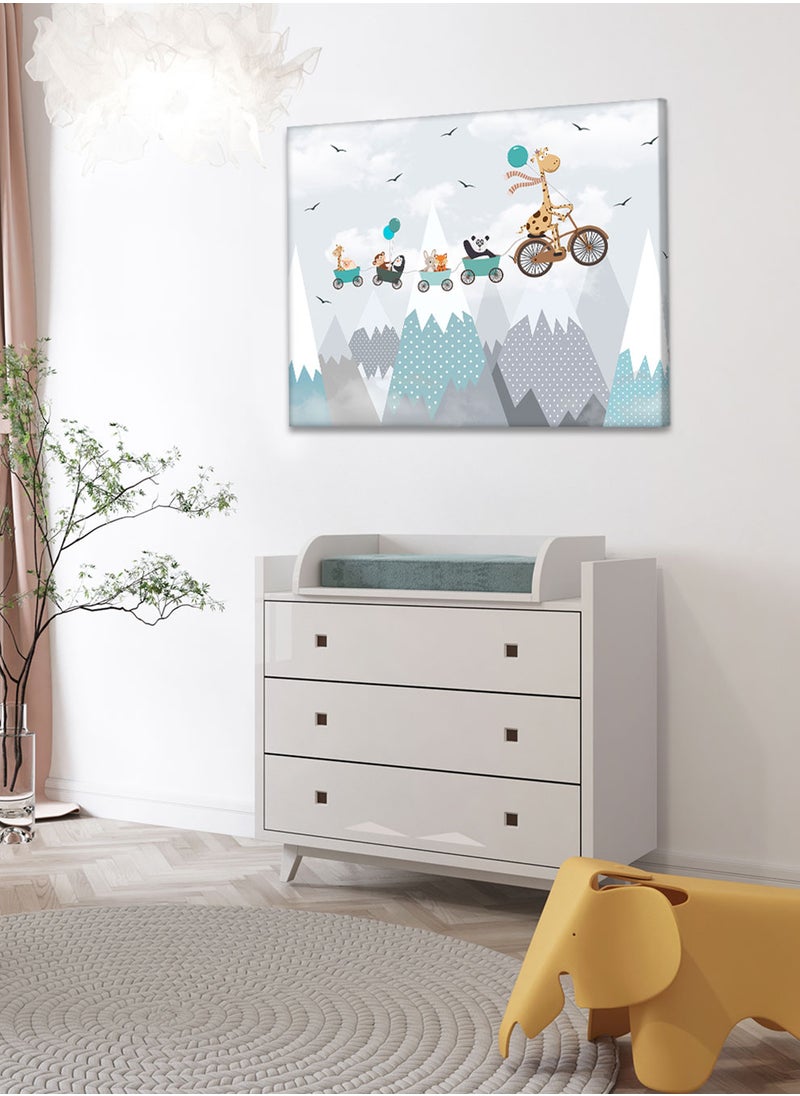 LOWHA Framed Canvas Wall Art Stretched Over Wooden Frame with Animals On Bicycle Painting, For Home, Living Room, Office Decor  - Image 2