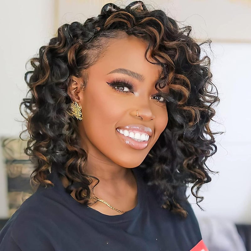 ToyoTree Ocean Wave Crochet Hair  12 Inch 8 Packs Brown Highlight MidLength Curly Deep Wave Crochet Hair Synthetic Ocean Wave Braiding Hair Extensions 12 InchP4308P