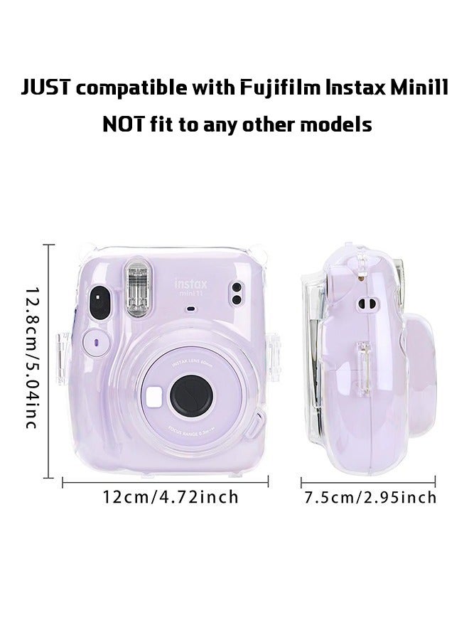 Clear Camera Case Compatible with Fujifilm Instax Mini 11 Instant Camera, Mini 11 Hard Case with Photo Pocket Holds on Back and Adjustable Shoulder Strap  Cute Camera Sticker 3 PCS - Image 3