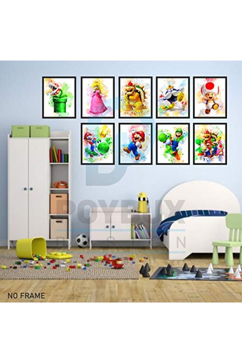 PoyBux Design Super Mario Game Watercolor Poster Prints, Super Mario Wall Decor For Kids, UNFRAMED Set of 9 (8x10 inches), Mario Room Decor, Mario Poster For Boys Room, Mario Game Poster Prints - Image 5