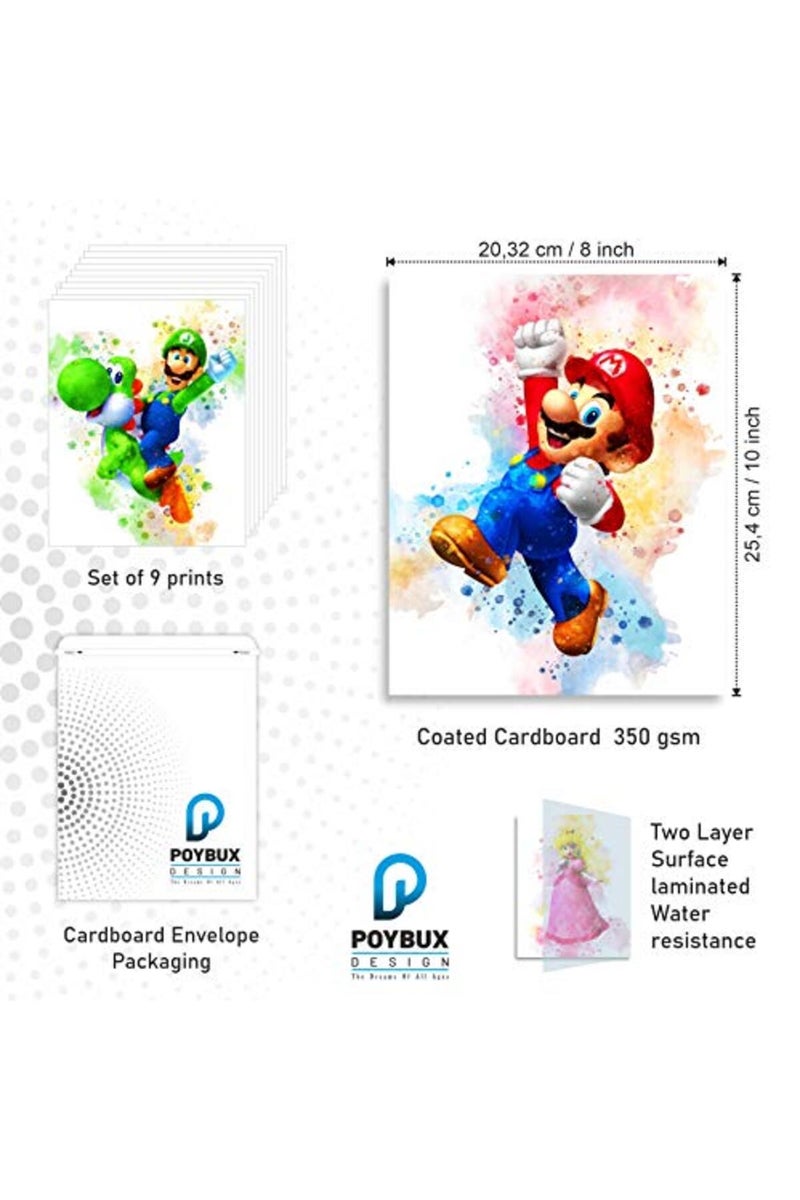 PoyBux Design Super Mario Game Watercolor Poster Prints, Super Mario Wall Decor For Kids, UNFRAMED Set of 9 (8x10 inches), Mario Room Decor, Mario Poster For Boys Room, Mario Game Poster Prints - Image 3