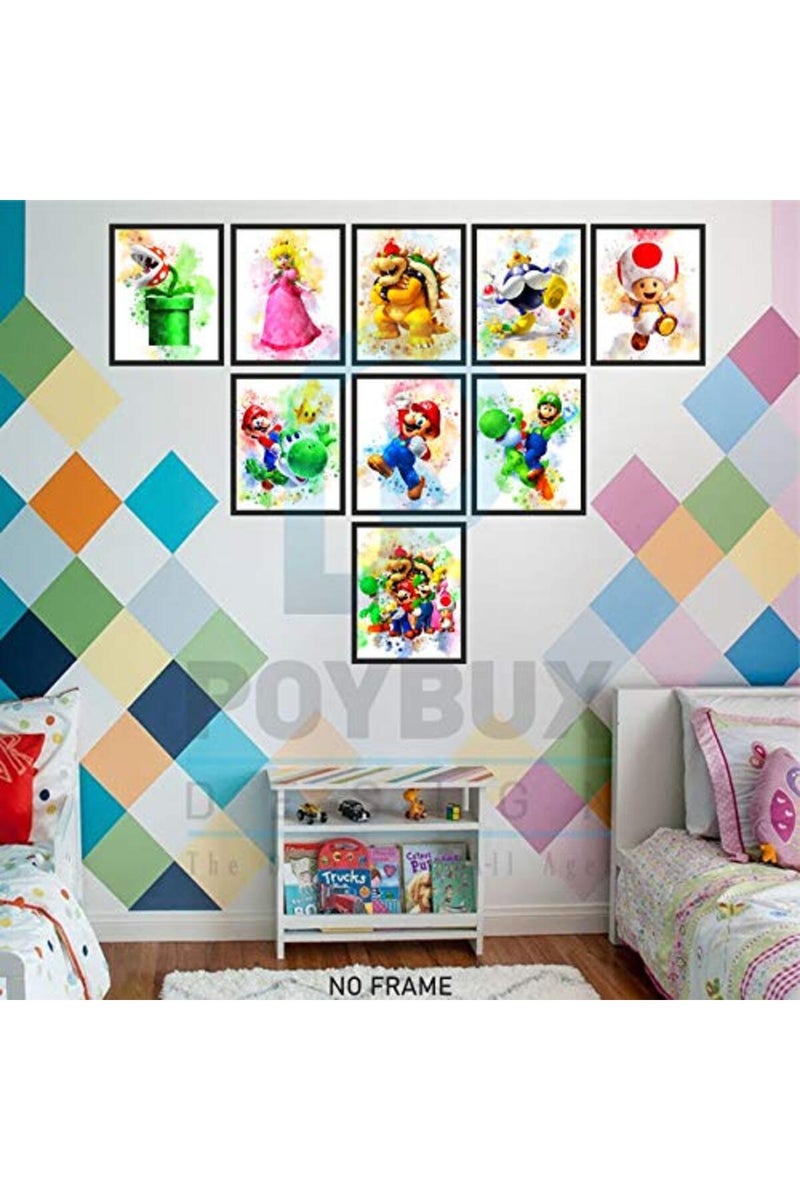 PoyBux Design Super Mario Game Watercolor Poster Prints, Super Mario Wall Decor For Kids, UNFRAMED Set of 9 (8x10 inches), Mario Room Decor, Mario Poster For Boys Room, Mario Game Poster Prints - Image 4