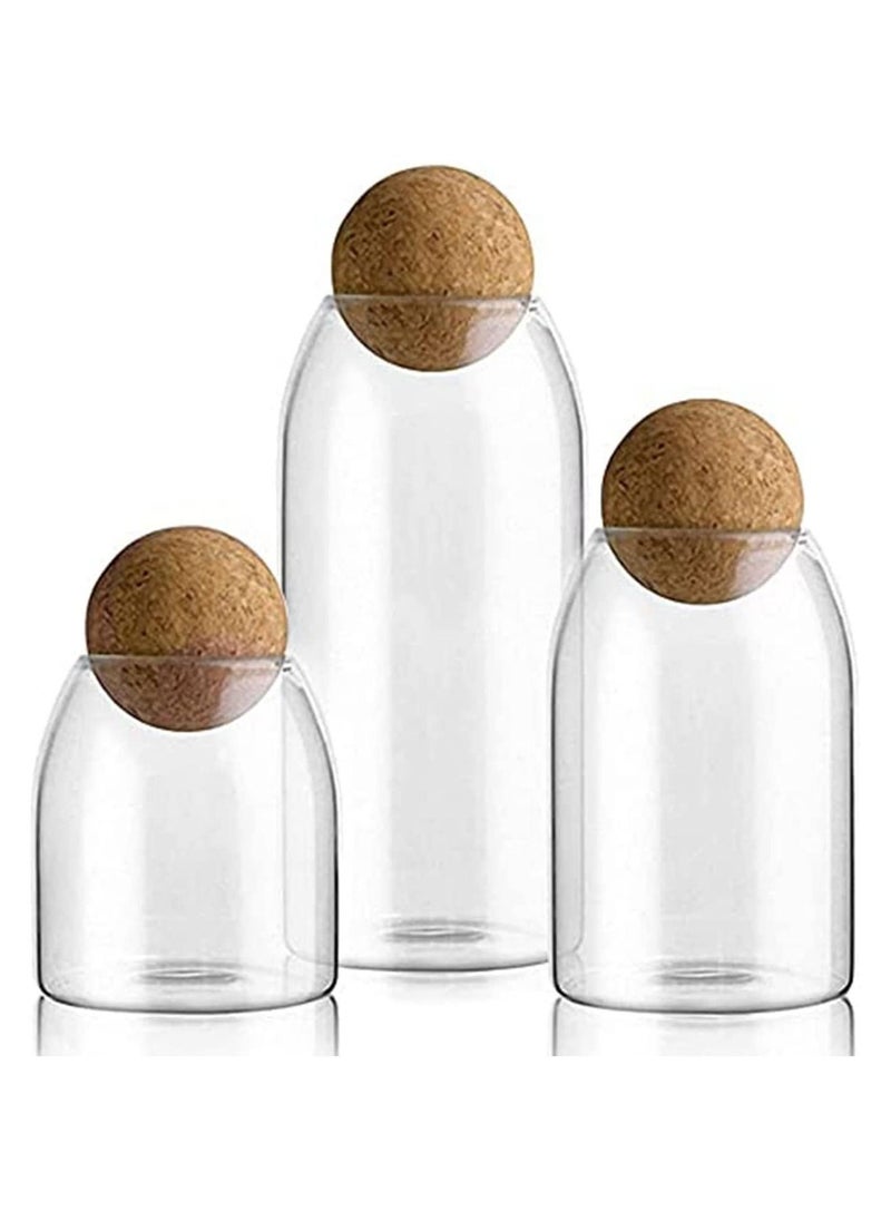 GGEROU - Glass Jar with Ball Cork Lid, Glass Canister with Wood Lid, Storage Container Jars for Coffee, Tea, Spice, Sugar, Salt, Set of 3 (500ml+800ml+1200ml) - Image 1