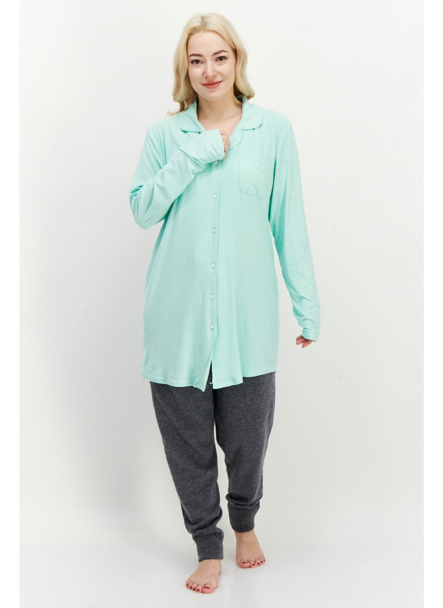 Not A Morning Person - Women Graphic Print Long Sleeve Pajama Shirt, Light Green - Image 1