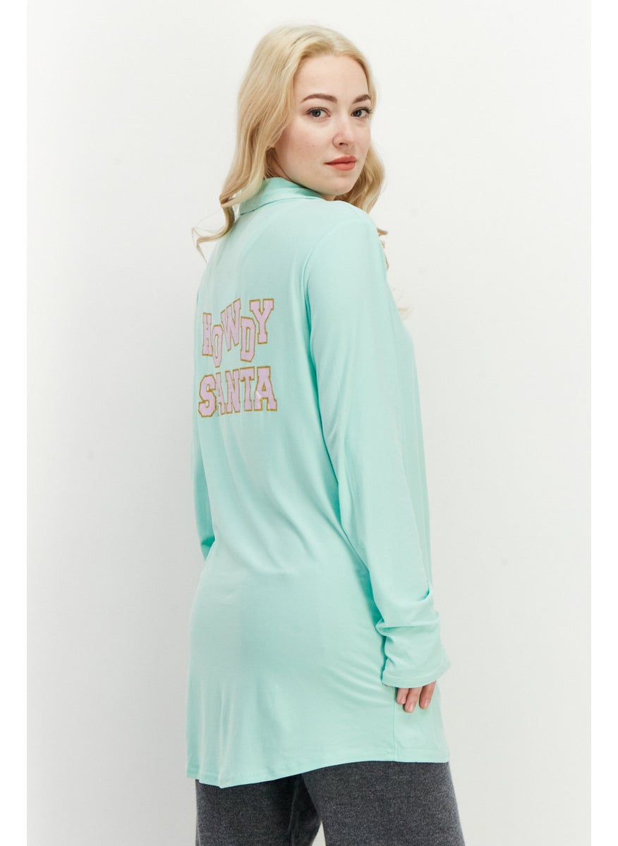 Not A Morning Person - Women Graphic Print Long Sleeve Pajama Shirt, Light Green - Image 1