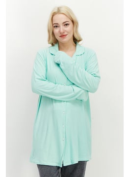 Women Graphic Print Long Sleeve Pajama Shirt, Light Green