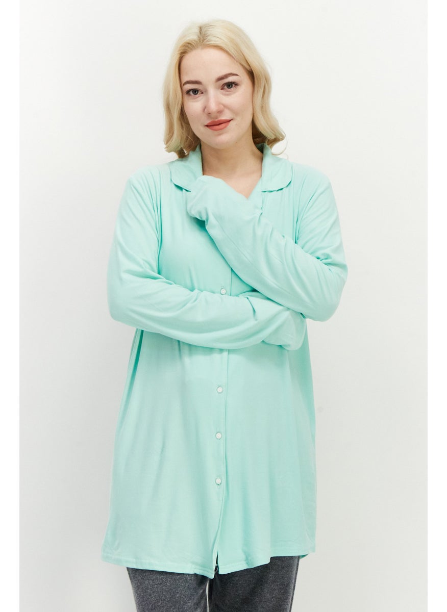 Not A Morning Person - Women Graphic Print Long Sleeve Pajama Shirt, Light Green - Image 1