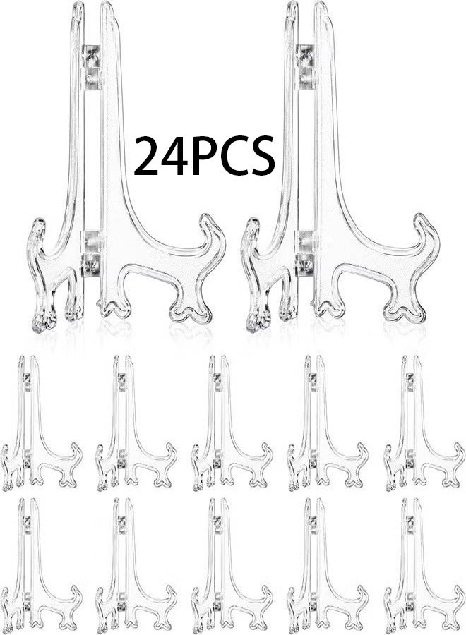 Unewshi Clear Plate Stand, 24 Pack Acrylic Easel Plate Display Stands Plastic Easels Display Clear Plate Holders for Display Picture Photo Artwork Plate, 3 Inches  - Image 1