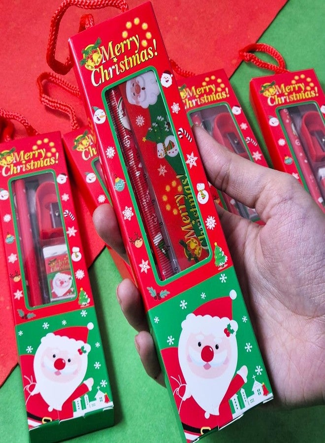 SIDAK Merry Christmas Stationery Giftset 2 Pencils, 1Eraser, 1 Sharpener, 1 Scale For Kids, Stationery Return Gifts for Kids -Christmas Gifts For Kids (Pack of 6) - Image 4
