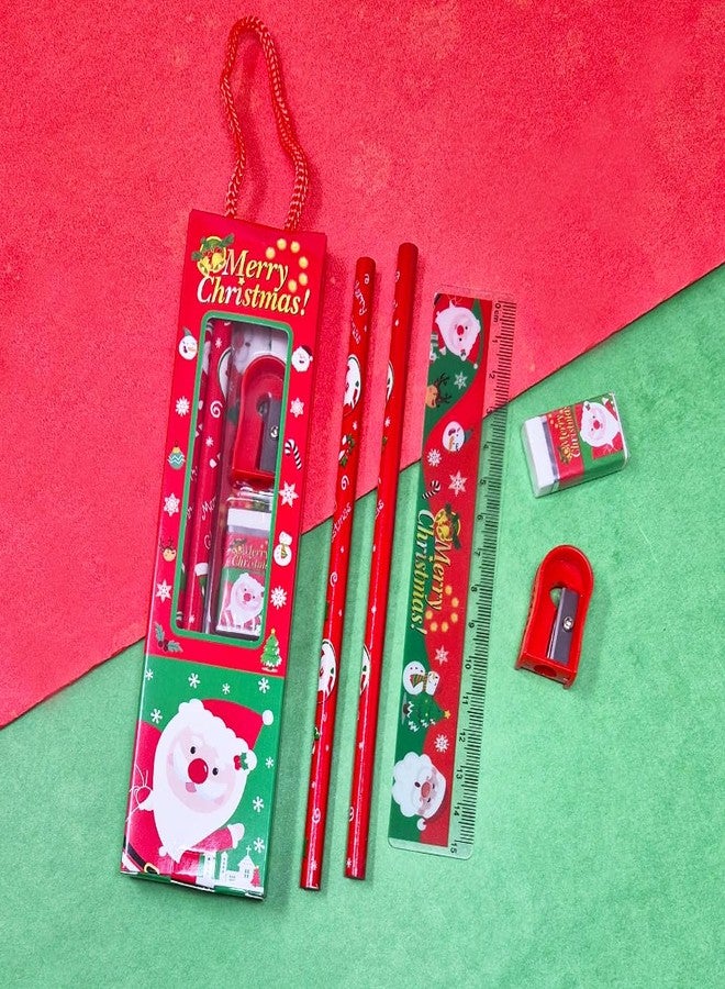 SIDAK Merry Christmas Stationery Giftset 2 Pencils, 1Eraser, 1 Sharpener, 1 Scale For Kids, Stationery Return Gifts for Kids -Christmas Gifts For Kids (Pack of 6) - Image 2