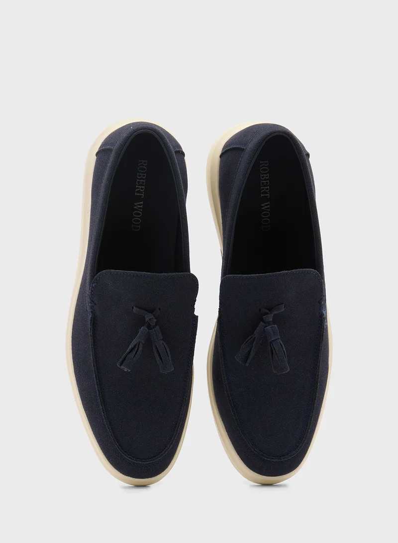 Robert Wood Tassel Detail Suede Slip Ons