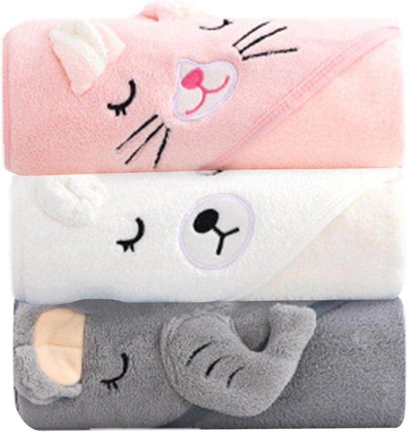 Hooded Baby Towel 3 Pack Soft Absorbent Coral Velvet - Gentle Durable Animal Design Towel for Newborns Infants Toddlers - Image 2