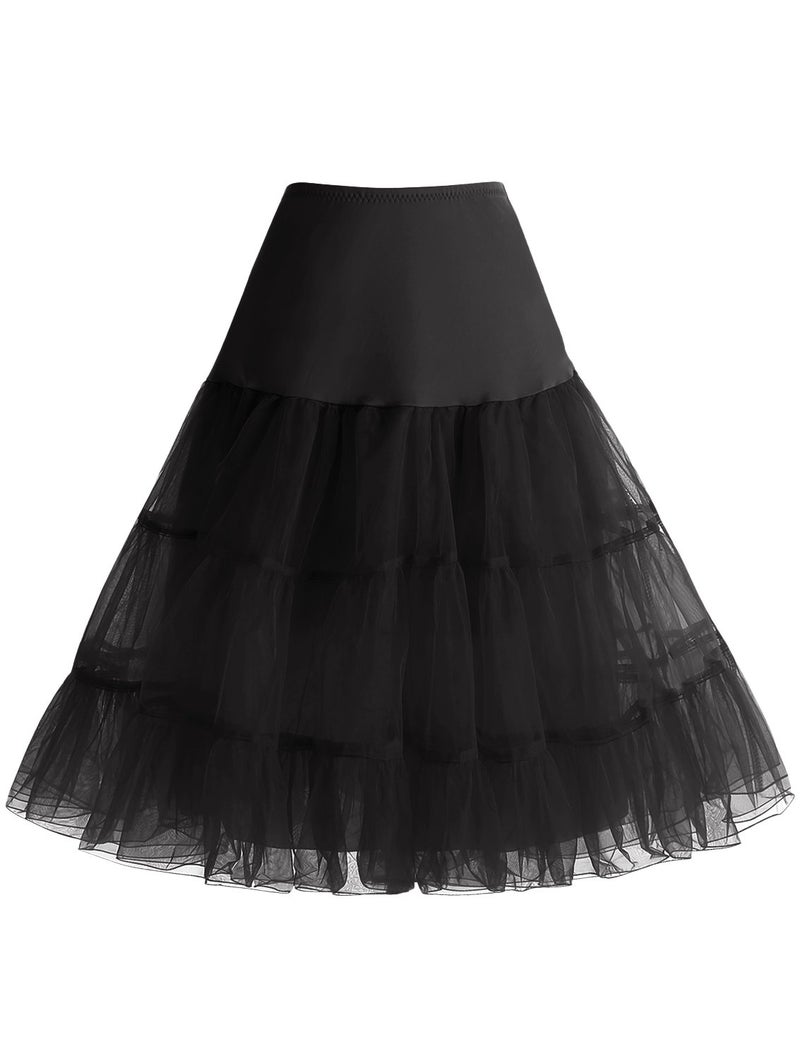 Bbonlinedress Womens Petticoat Underskirt for Dresses Vintage 50s Crinoline Cancan Skirt Puffy Tulle Half Slips Black S - Image 1