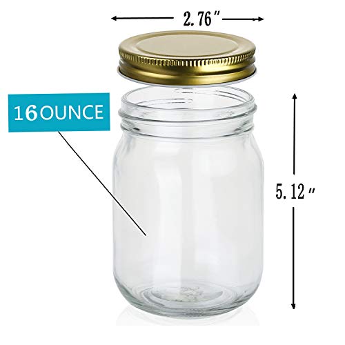 Encheng 16 oz Glass Jars With Lids,Regular Mouth Mason Jars 16 oz with Lids For Storage,Clear Pint Canning Jars For Pickles,Herb,Jelly,Jams,Honey,Dishware Safe,Set Of 15 - Image 2