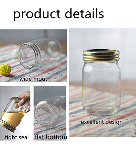 Encheng 16 oz Glass Jars With Lids,Regular Mouth Mason Jars 16 oz with Lids For Storage,Clear Pint Canning Jars For Pickles,Herb,Jelly,Jams,Honey,Dishware Safe,Set Of 15 - Image 4