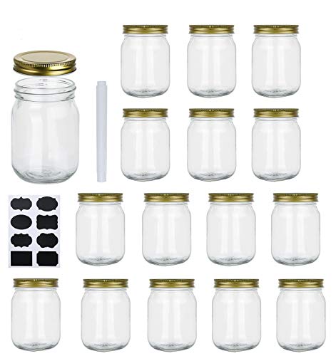 Encheng 16 oz Glass Jars With Lids,Regular Mouth Mason Jars 16 oz with Lids For Storage,Clear Pint Canning Jars For Pickles,Herb,Jelly,Jams,Honey,Dishware Safe,Set Of 15 - Image 1