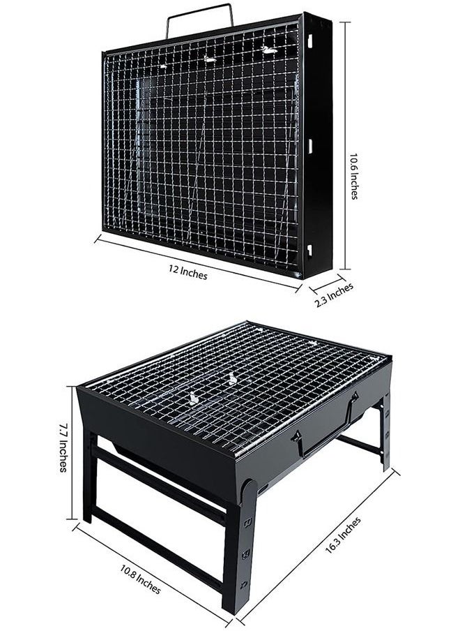 Arabest Bbq Barbecue Grill, Portable Folding Charcoal Barbecue Desk Tabletop Outdoor Stainless Steel Bbq for Picnic Garden Terrace Camping Travel 15.35''x11.41''x2.95'' (Black)  - Image 2