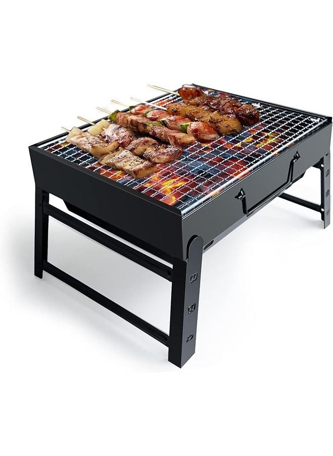 Arabest Bbq Barbecue Grill, Portable Folding Charcoal Barbecue Desk Tabletop Outdoor Stainless Steel Bbq for Picnic Garden Terrace Camping Travel 15.35''x11.41''x2.95'' (Black)  - Image 1