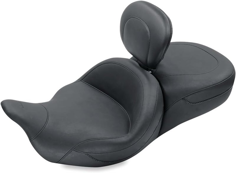 Mustang 79556 Super Touring One-Piece 2-Up Motorcycle Seat with Driver Backrest for Harley-Davidson FL Touring 2008-19, Black
