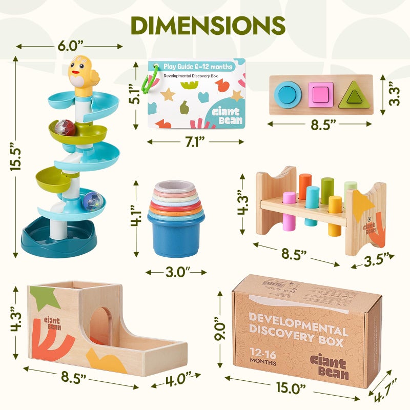 Giant bean 8-in-1 Wooden Montessori Toys Set Learning Toys for Baby 12-18 Month with Object Permanence Box, Senser Ball Roll Tower, Hammer, Fishing Carrot, Shape Sorting Stacking Cup for Kids 1+ - Image 5