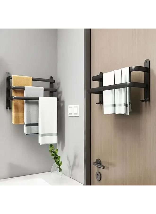 Black Three Layers Wall Mounted Towel Rack Strong Load Bearing Storage - Image 4