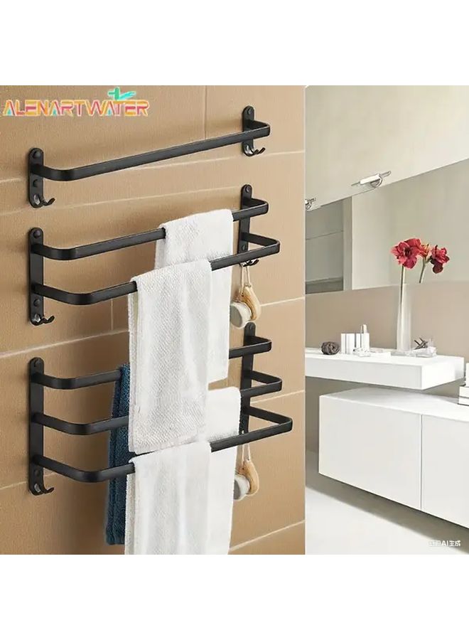 Black Three Layers Wall Mounted Towel Rack Strong Load Bearing Storage - Image 1