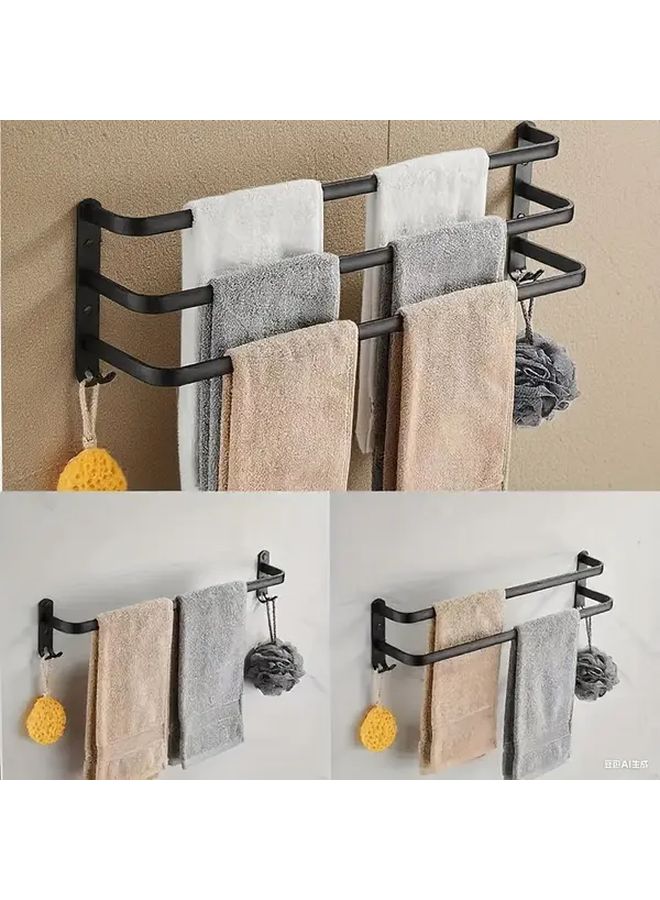 Black Three Layers Wall Mounted Towel Rack Strong Load Bearing Storage - Image 2