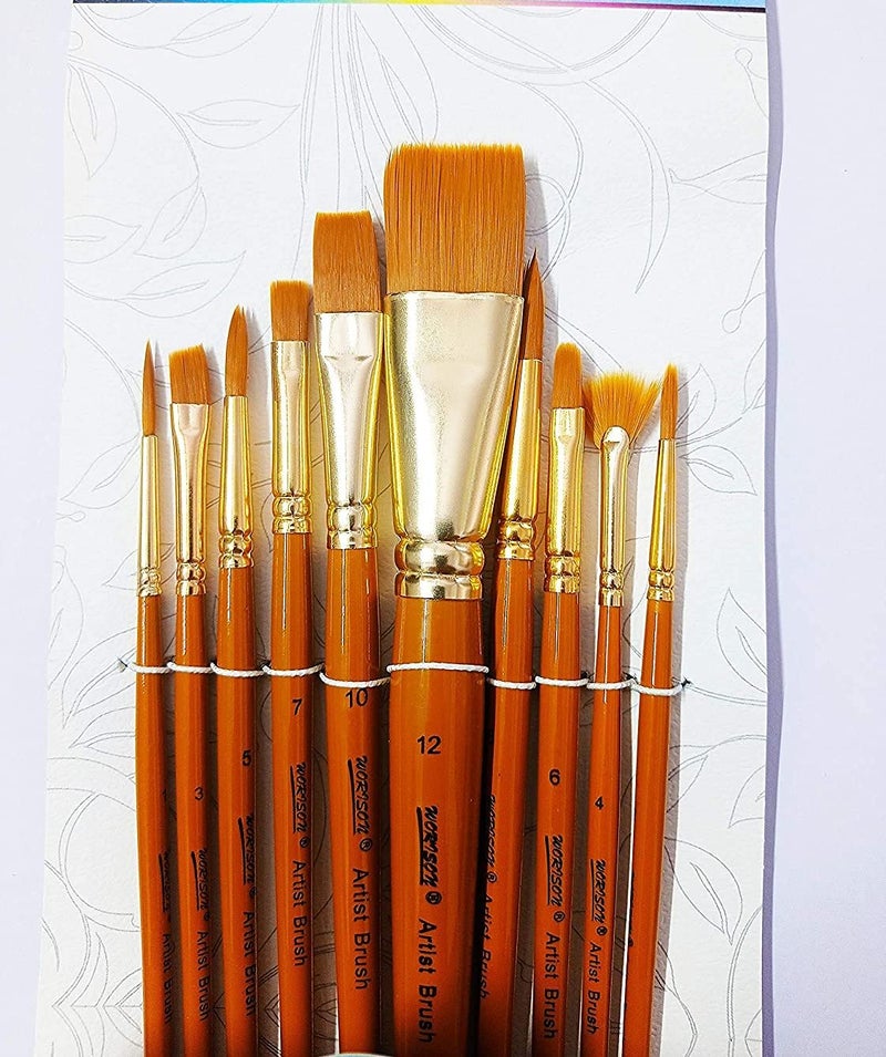 chrome مجموعة فرش طلاء احترافية من كروم للرسم، 10 أنواع متنوعة من الفرش للرسم بالألوان المائية والأكريليك - Image 3