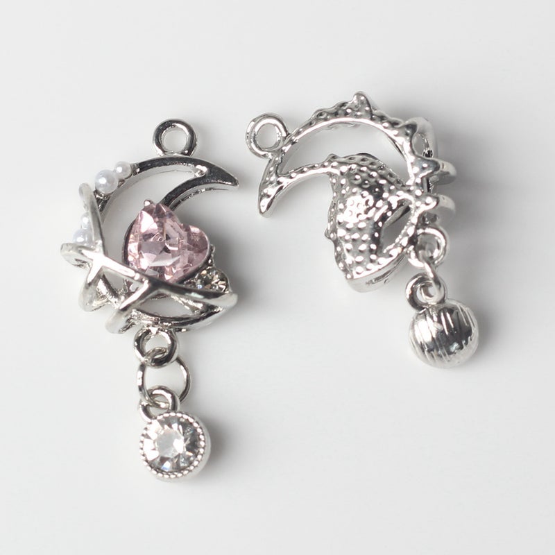 Simple Alloy Owl Stone Pearl Inlaid Moon Small Pendant DIY Necklace Bracelet Jewelry Accessories Pink 