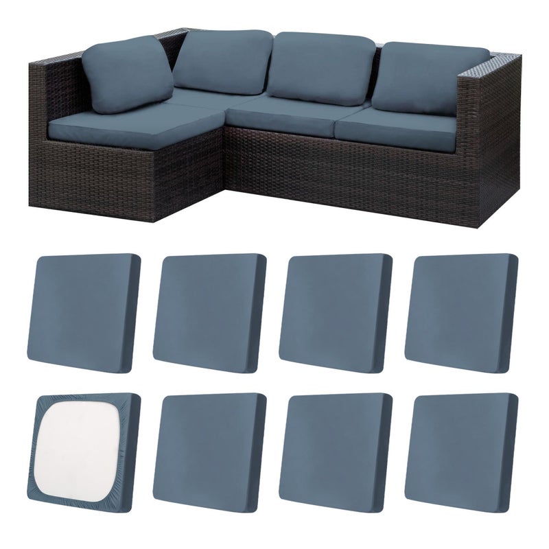 MRGSDL 8Pcs Patio Cushion Covers,Outdoor Cushions Covers,Stretch Cushion Covers Replacement, Washable and Reusable Furniture Protectors(Grey Blue) - Image 1