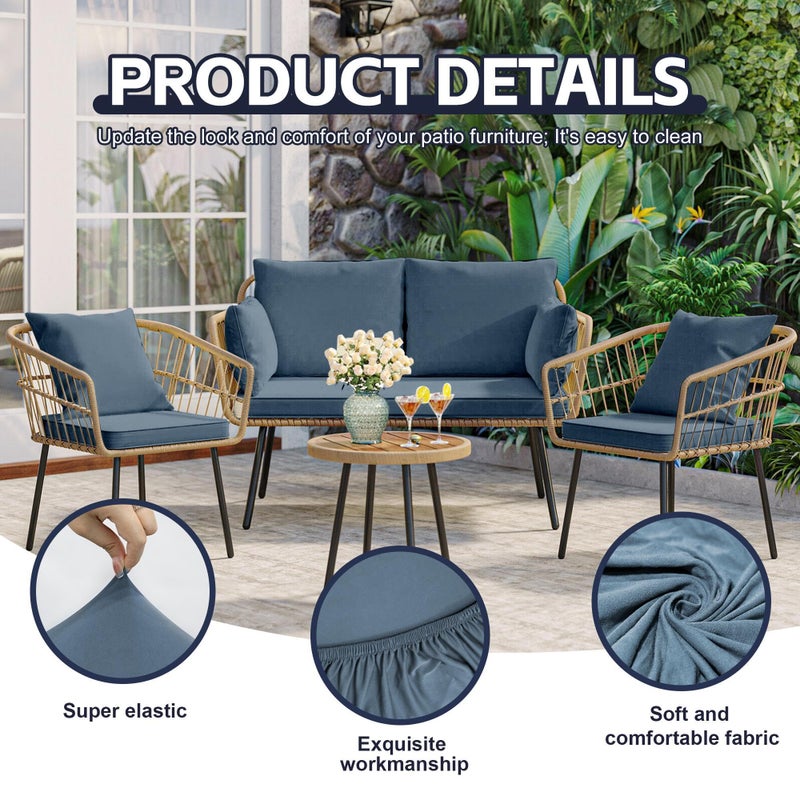 MRGSDL 8Pcs Patio Cushion Covers,Outdoor Cushions Covers,Stretch Cushion Covers Replacement, Washable and Reusable Furniture Protectors(Grey Blue) - Image 3