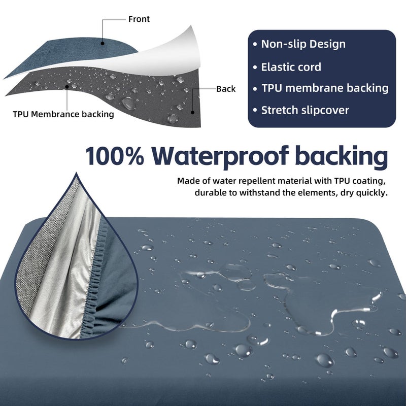 MRGSDL 8Pcs Patio Cushion Covers,Outdoor Cushions Covers,Stretch Cushion Covers Replacement, Washable and Reusable Furniture Protectors(Grey Blue) - Image 4