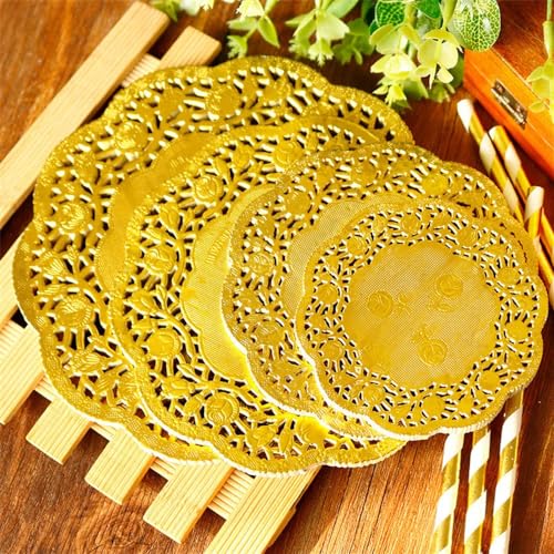 Perfect Pricee Paper Doilies,100 Pieces Doilies Papers, Lace Doileys Round Decorative Placemats Bulk for Desert, Tableware Decoration,Doiles (Golden 4.5 inch) - Image 3