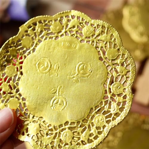 Perfect Pricee Paper Doilies,100 Pieces Doilies Papers, Lace Doileys Round Decorative Placemats Bulk for Desert, Tableware Decoration,Doiles (Golden 4.5 inch) - Image 4