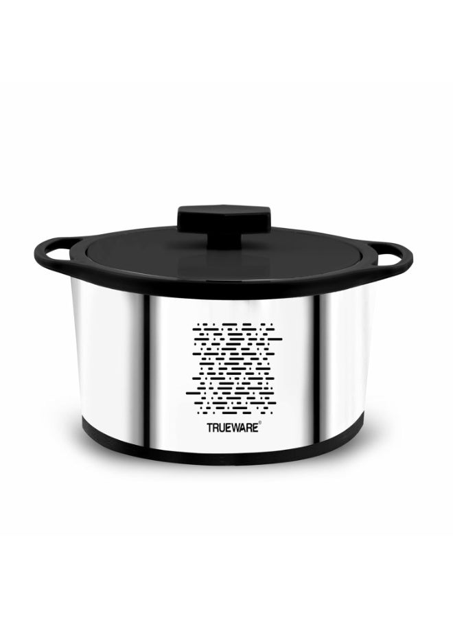 Trueware Stellar Stainless Steel Casserole, 3000 ml | PU Insulated | BPA Free | Odour Proof | Food Grade | Easy to Carry | Easy to Store | Ideal for Chapatti | Roti | Curd Maker | Thermoware | Hot Pot (Silver& black) - Image 1
