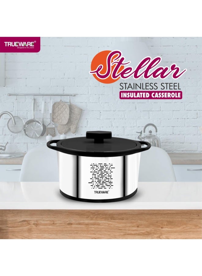 Trueware Stellar Stainless Steel Casserole, 3000 ml | PU Insulated | BPA Free | Odour Proof | Food Grade | Easy to Carry | Easy to Store | Ideal for Chapatti | Roti | Curd Maker | Thermoware | Hot Pot (Silver& black) - Image 3