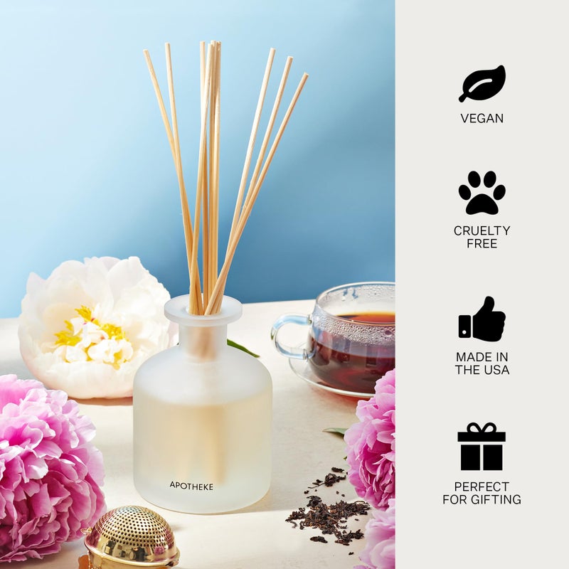 Apotheke Luxury Scented Reed Diffuser for Home, Earl Grey Bitters - 6.7 Fl Oz Essential Oil Aromatherapy - 10 Rattan Scent Sticks Room Diffuser - Long-Lasting Fragrance for Bedroom, Home, Bathroom - Image 5