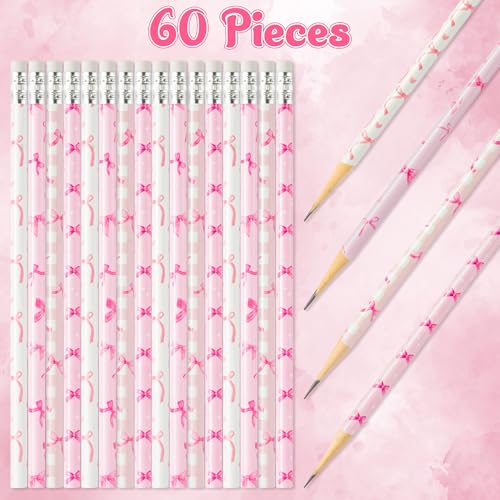 Xqumoi 60Pcs Coquette Pink Bow Pencils with Eraser - Preppy Bow #2 HB Pencils, Back to School Classroom Student Rewards, School Office Supply, Party Goodie Bag Fillers Stuffers, Birthday Party Favors - Image 5