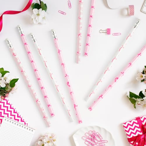 Xqumoi 60Pcs Coquette Pink Bow Pencils with Eraser - Preppy Bow #2 HB Pencils, Back to School Classroom Student Rewards, School Office Supply, Party Goodie Bag Fillers Stuffers, Birthday Party Favors - Image 3