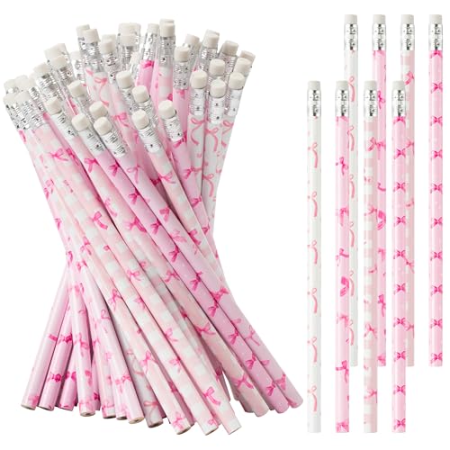 Xqumoi 60Pcs Coquette Pink Bow Pencils with Eraser - Preppy Bow #2 HB Pencils, Back to School Classroom Student Rewards, School Office Supply, Party Goodie Bag Fillers Stuffers, Birthday Party Favors - Image 1