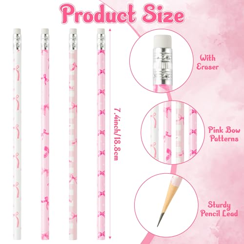 Xqumoi 60Pcs Coquette Pink Bow Pencils with Eraser - Preppy Bow #2 HB Pencils, Back to School Classroom Student Rewards, School Office Supply, Party Goodie Bag Fillers Stuffers, Birthday Party Favors - Image 2